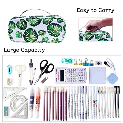 LParkin Tree Leaves Cute Pencil Case Super Large Capacity 3 Compartments Canvas Pen Bag Pouch Stationary Case Makeup Cosmetic Bag