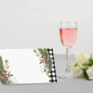 Table Place Card, Christmas Themed Tent Style Cards, Pack of 25 Half-Fold Reception Place Card, Perfect for Christmas Party, Birthday, Wedding, Bridal Shower, Baby Shower, Banquet C19