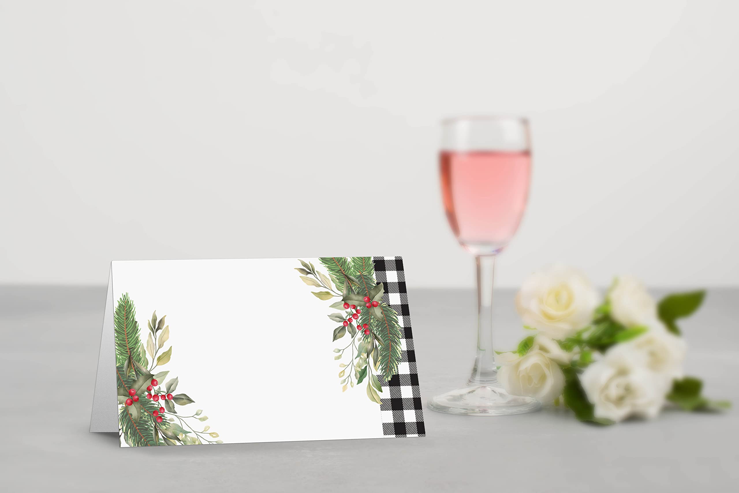 Table Place Card, Christmas Themed Tent Style Cards, Pack of 25 Half-Fold Reception Place Card, Perfect for Christmas Party, Birthday, Wedding, Bridal Shower, Baby Shower, Banquet C19