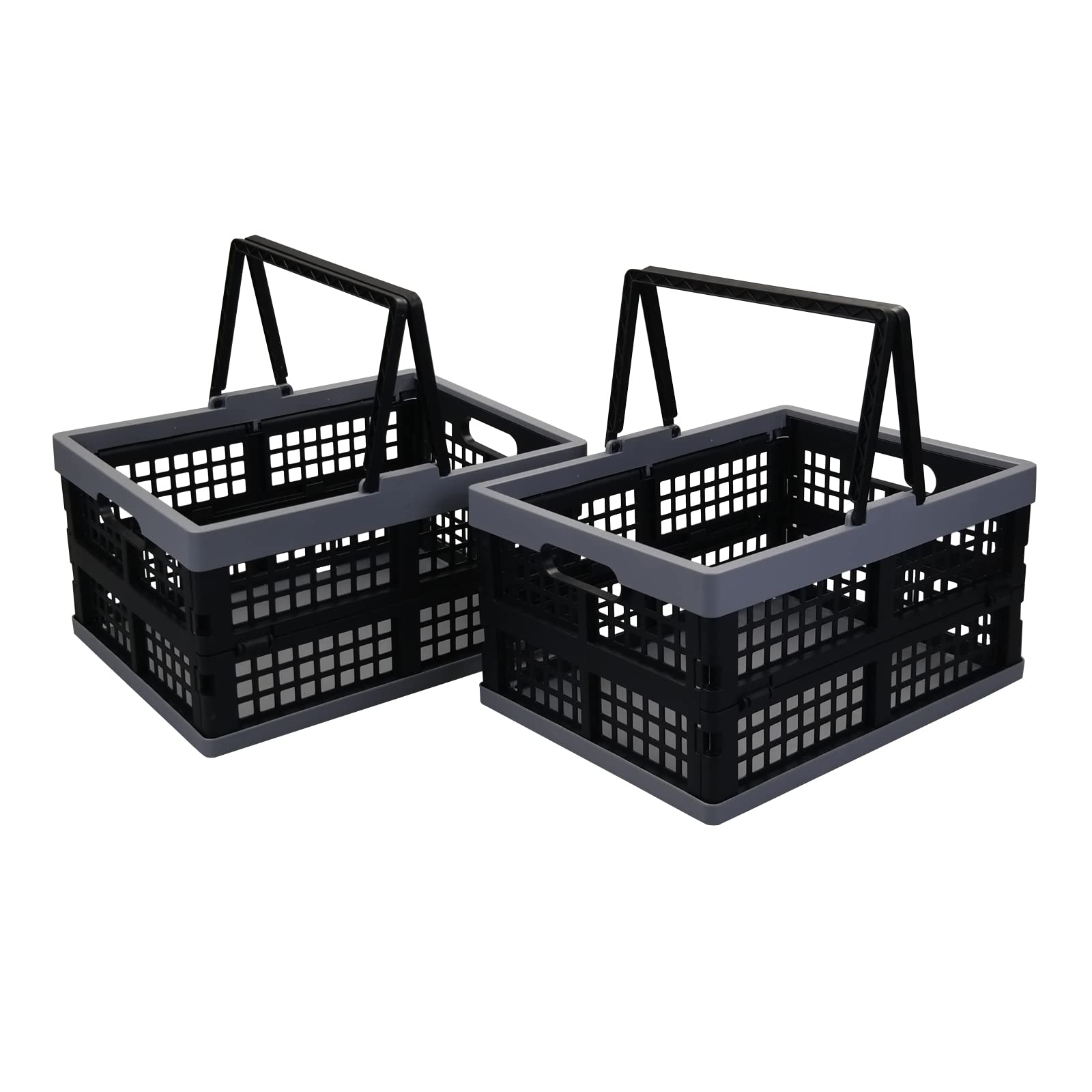 NICESH 2-Pack 15 L Plastic Collapsible Shopping Basket, Folding Storage Crates with Handle