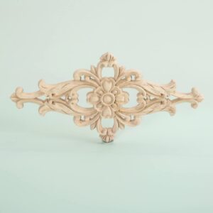 MUXSAM Wood Carved Appliques Furniture Decorative Onlays, 1Pc Unpainted DIY Center Carving Decal for Door Wall Ceiling Cabinet Dresser Mirror Bed Mantel Bench Decoration, 20x10cm/7.8"x3.94"