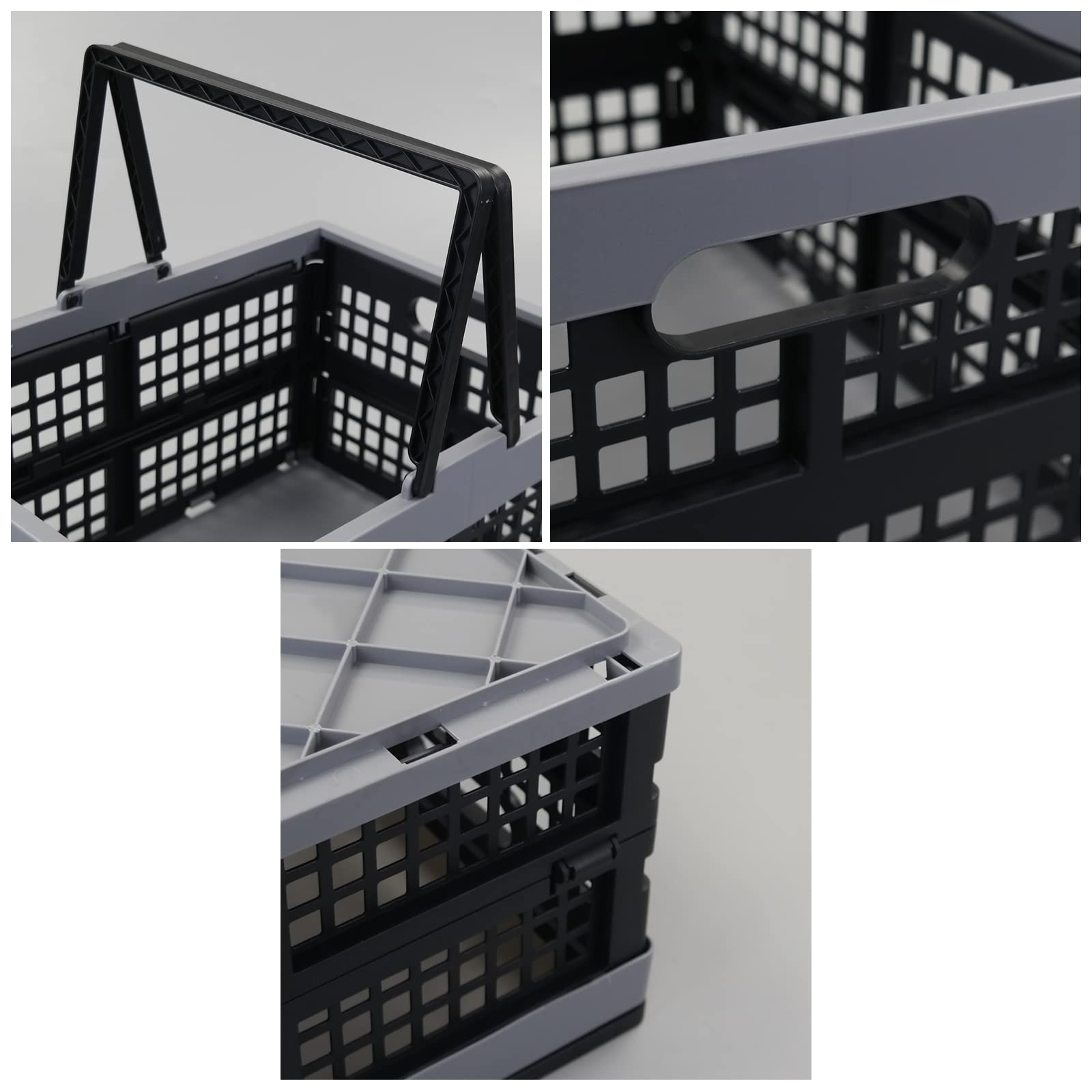 NICESH 2-Pack 15 L Plastic Collapsible Shopping Basket, Folding Storage Crates with Handle