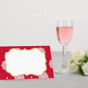 Table Place Card, Christmas Themed Tent Style Cards, Pack of 25 Half-Fold Reception Place Card, Perfect for Christmas Party, Wedding, Bridal & Baby Shower, Birthday, Banquet and Special Events B03