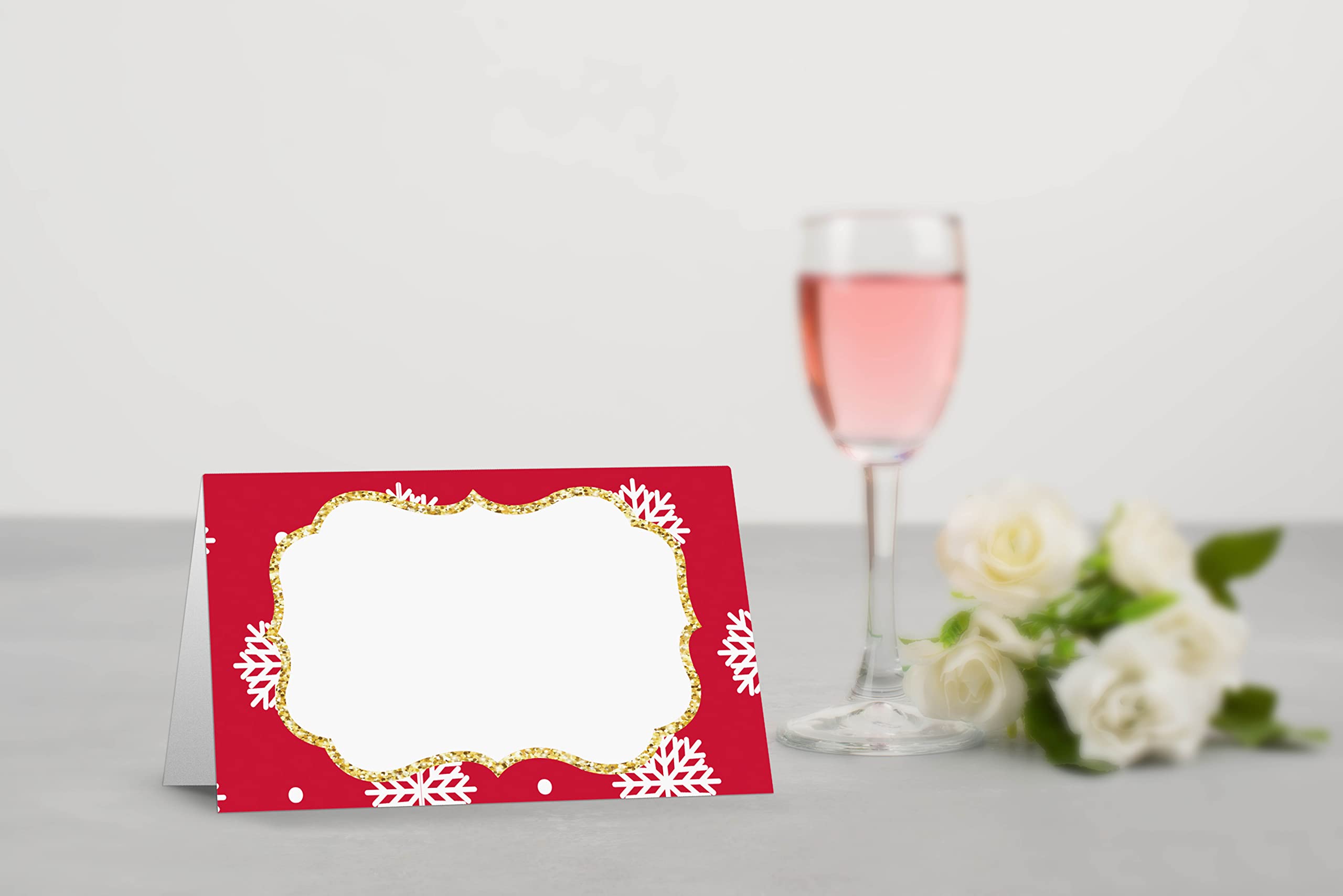 Table Place Card, Christmas Themed Tent Style Cards, Pack of 25 Half-Fold Reception Place Card, Perfect for Christmas Party, Wedding, Bridal & Baby Shower, Birthday, Banquet and Special Events B03