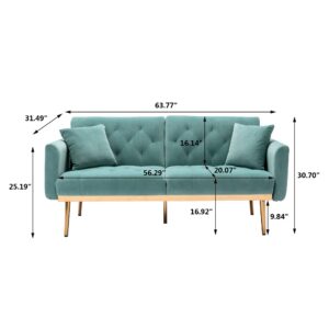 SZLIZCCC 65" Velvet Sofa Couch,Convertible Futon Sofa Bed,Comfy Recliner Couch with Gold Metal Feet,Mid Century Modern Accent Loveseat Sofa for Home Living Room Bedroom