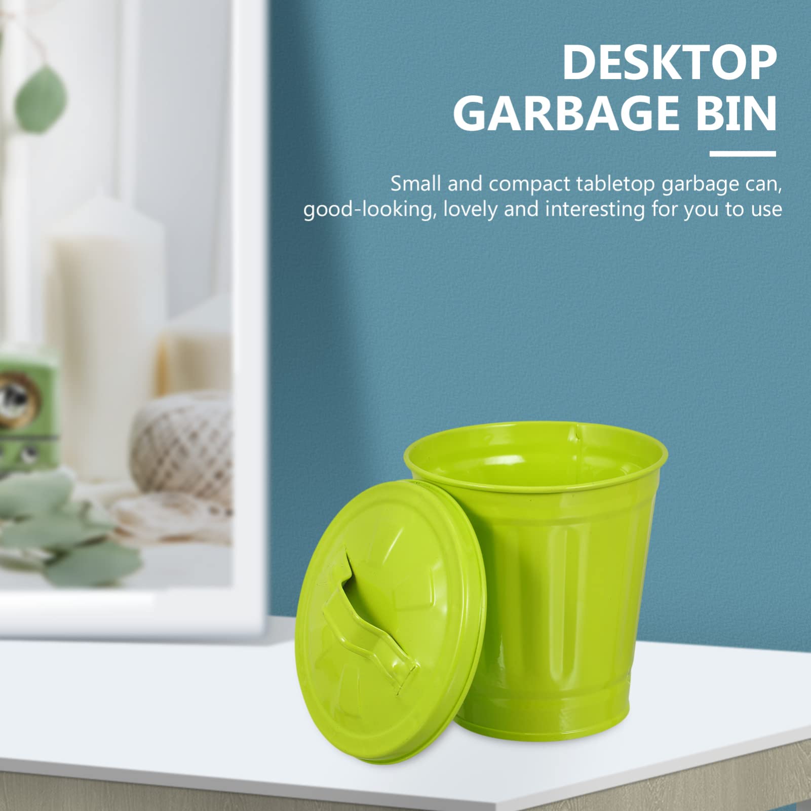 balacoo Mini Trash Metal Tin Buckets Garbage Container Bin Mini Trash Can- Desktop Waste Storage Bin- Plastic Trash Can Storage Pot Lovely Small Flowerpot with Lid Recycle Bin Mini Trash Lint