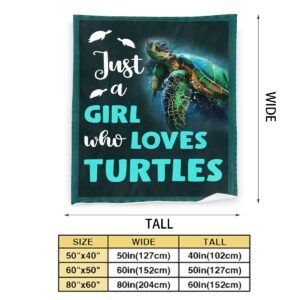 Just A Girl Who Loves Turtles Blanket, Teal Sea Turtle Decor Throw Blanket Gifts for Girls Super Warm Soft Plush Lightweight Fleece Flannel Blanket Winter Bedding Blanket for Kids Adults Women 40"x50"