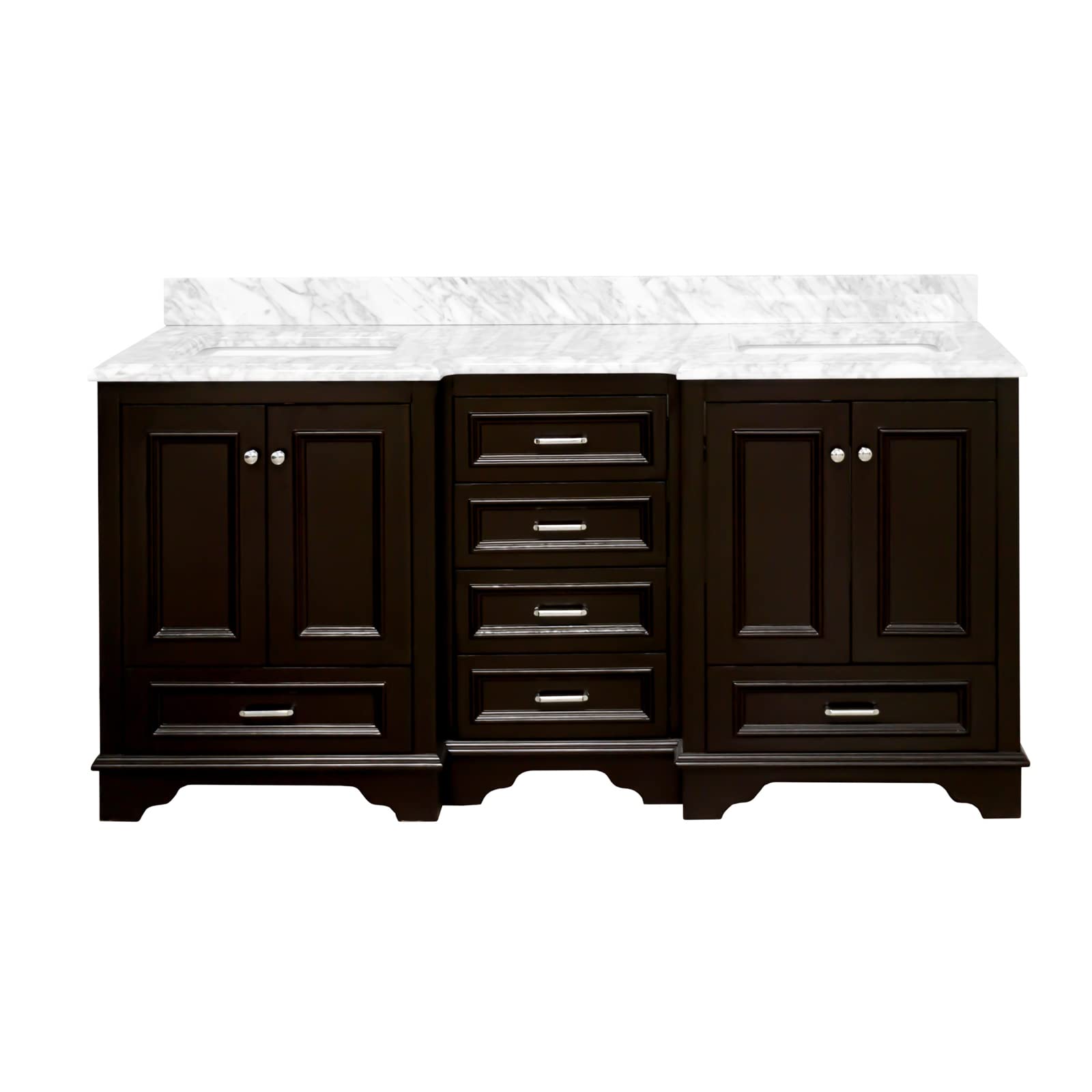 Kitchen Bath Collection Nantucket 72-inch Double Bathroom Vanity (Chocolate/Carrara): Includes Chocolate Cabinet with Authentic Italian Carrara Marble Countertop and White Ceramic Sinks