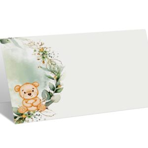 Place Cards for Greenery Bear Party, Editable Name Place Cards, Seating Place Cards for Tables, Tent Style Cards for Baby Shower, Birthday Party, Easy Folding, Pack of 25 Escort Cards(B02)