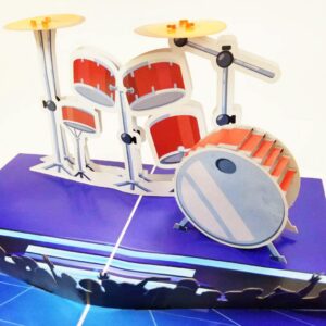 POP CARD EXPRESS Band Drum 3D Pop Up Birthday Card (Blue) - Happy Birthday Pop Up Card, Congratulations Card, Retirement - Music Teacher Gift, Musician, Student, Band Gift, Graduation