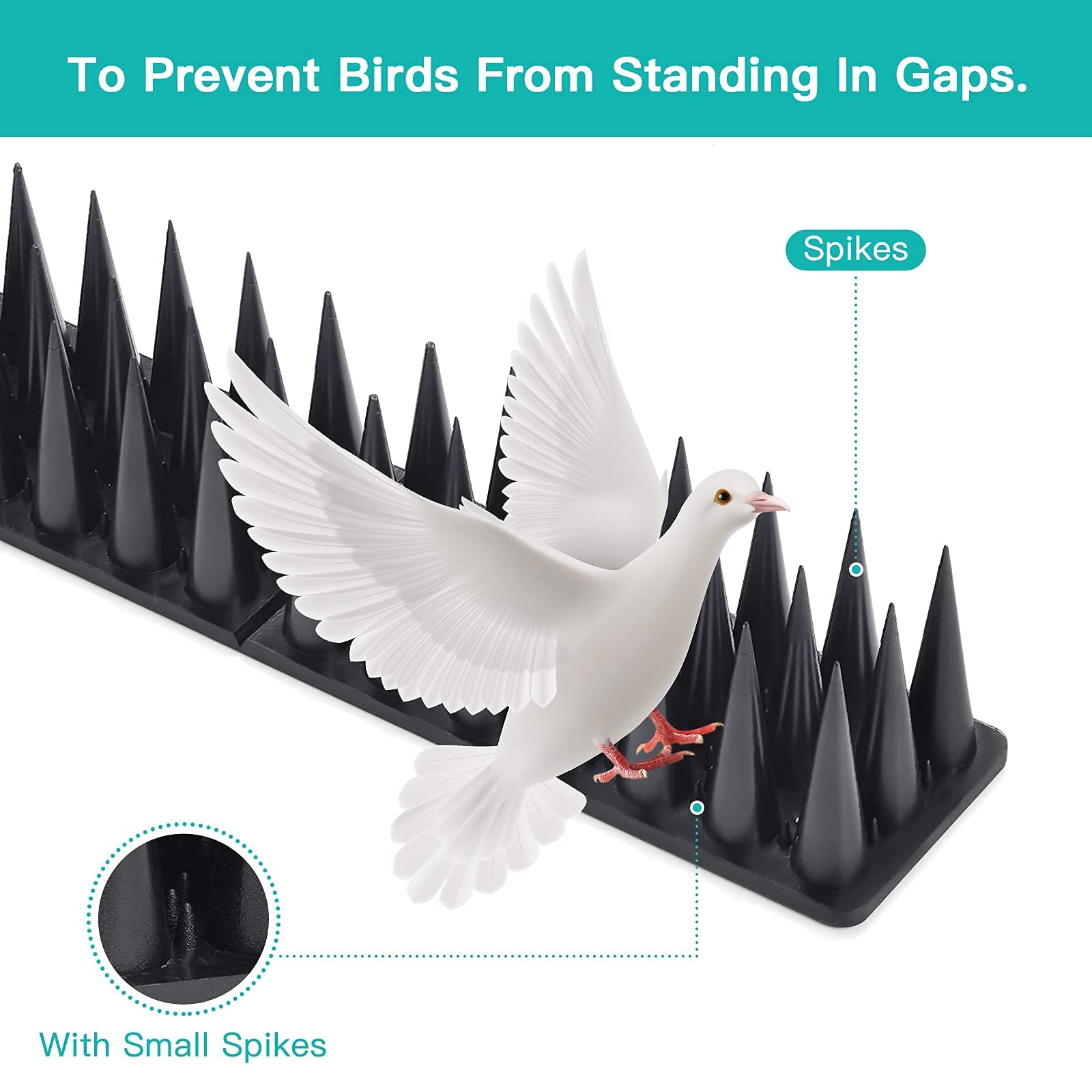 Bird Spikes, Bird Deterrent Spikes for Small Birds Pigeon Squirrel Raccoon Cats Crow Bird Defender Spikes for Outside to Keep Birds Away, Anti Bird Plastic Fence Spikes for Railing and Roof