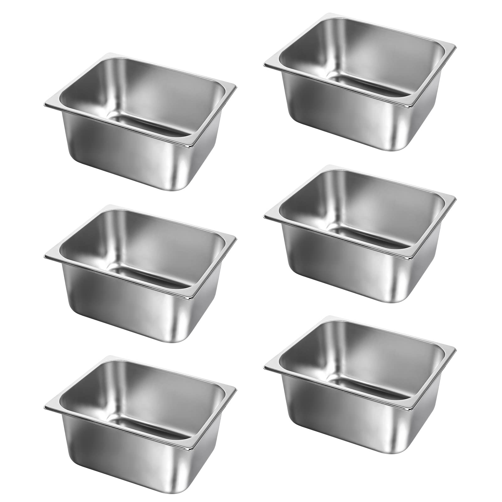 WantJoin 1/2 Half Size Steam Table Pans, 6-Pack 6 Inch Deep Restaurant Steam Table Pans Commercial, Hotel Pan Made of 201 Gauge Stainless Steel