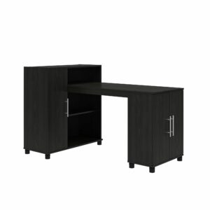 systembuild evolution camberly hobby and craft desk with storage cabinet, black oak