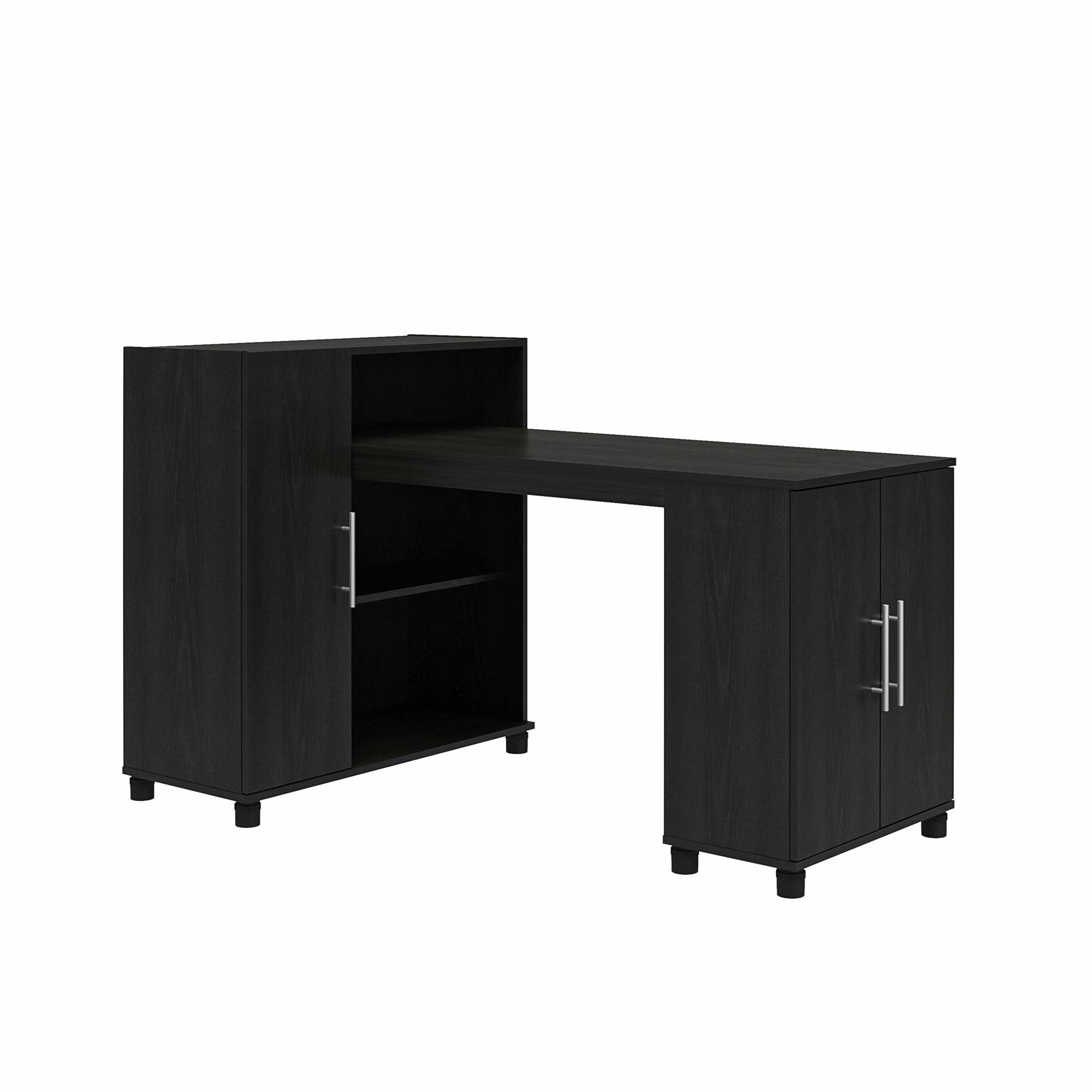 Systembuild Evolution Camberly Hobby and Craft Desk with Storage Cabinet, Black Oak