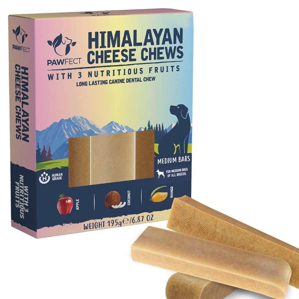 Himalayan Dog Chews Long Lasting - Mixed Fruits Yak Cheese Dental Chews for Dogs | Supports Digestion | Promotes Immunity | Healthy Dog Treats for Medium Dogs (6.8oz, Pack of 3)