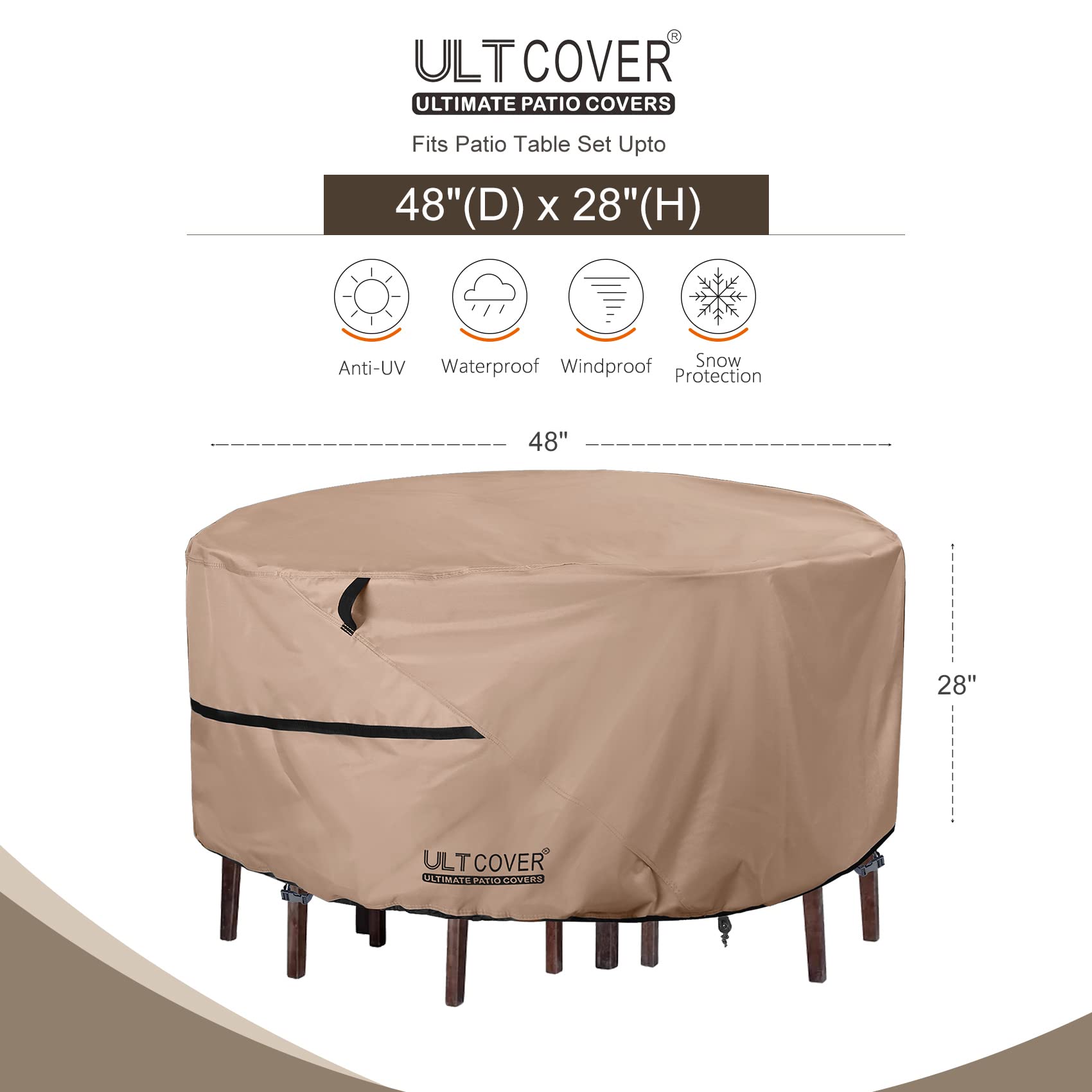 ULTCOVER Round Patio Furniture Cover - Outdoor Waterproof Table with Chair Set Cover 48 inch