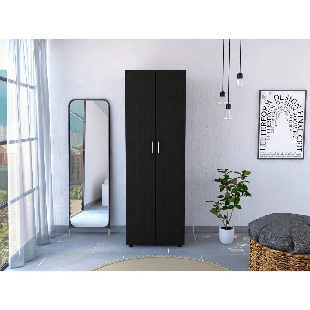 Tuhome Aurora Armoire, Two Interior Shelves, Rod, Double Door -Black