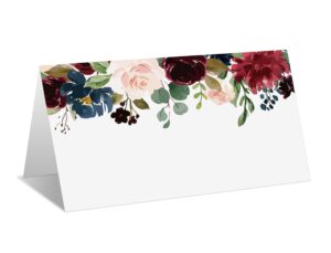 place cards for floral party, editable name place cards, seating place cards for tables, tent style cards for wedding, valentine's day, bride & baby shower, easy folding, pack of 25 escort cards(b12)