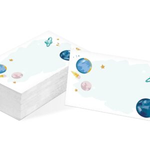 Table Place Card, Space Themed Tent Style Cards, Pack of 25 Half-Fold Reception Place Card, Astronaut Birthday Decor, Perfect for Baby Shower, Space Galaxy Birthday Party and Special Events C29