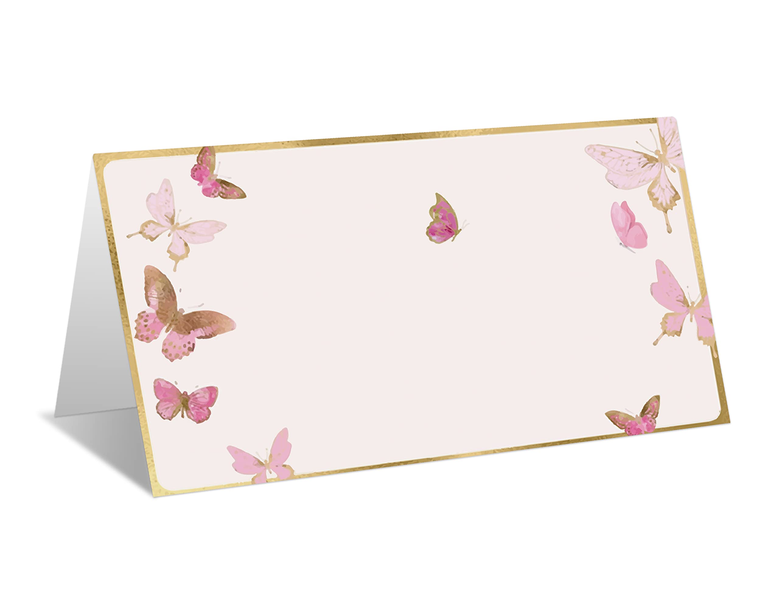 Place Cards for Pink Butterfly Party, Editable Name Place Cards, Seating Place Cards for Tables, Tent Style Cards for Wedding, Bride & Baby Shower, Easy Folding, Pack of 25 Escort Cards(B06)