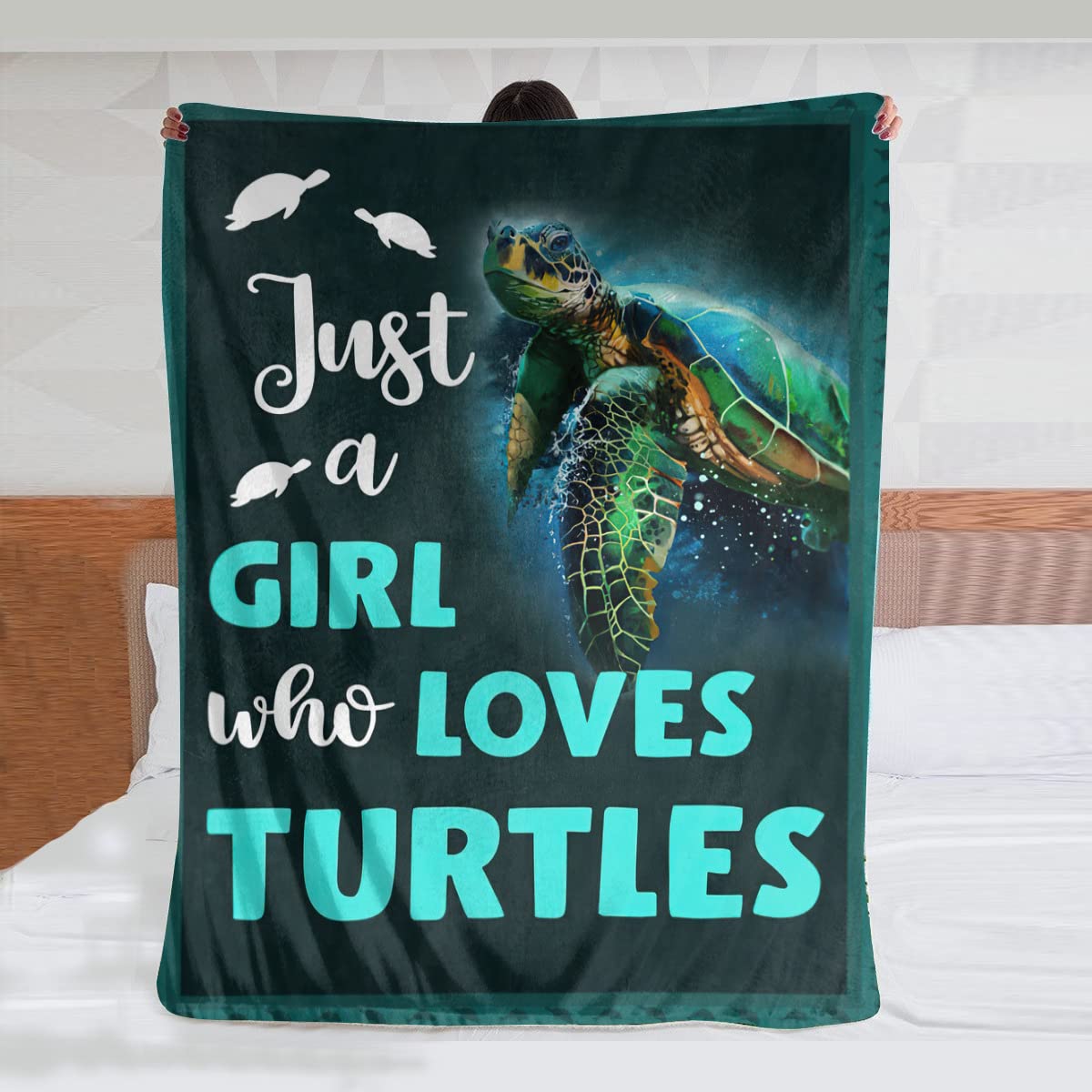 Just A Girl Who Loves Turtles Blanket, Teal Sea Turtle Decor Throw Blanket Gifts for Girls Super Warm Soft Plush Lightweight Fleece Flannel Blanket Winter Bedding Blanket for Kids Adults Women 40"x50"