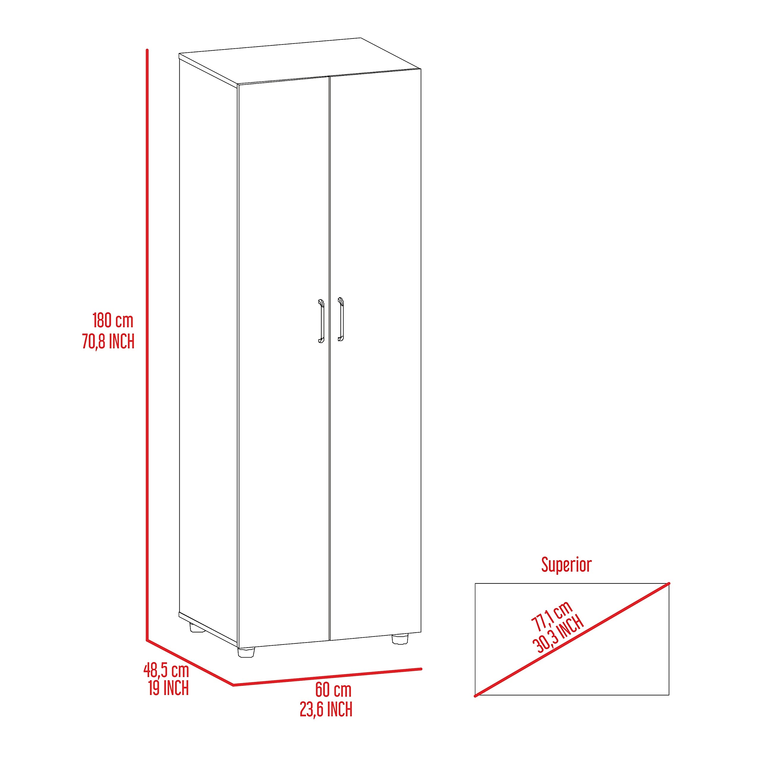 Tuhome Aurora Armoire, Two Interior Shelves, Rod, Double Door -Black