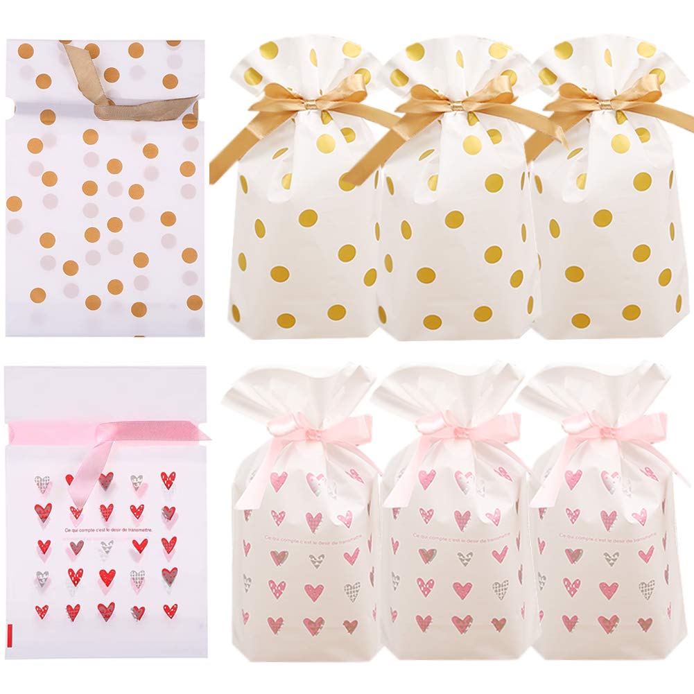 Enjonar 24pcs Treat Bags Party Favor Bags Plastic Drawstring Gift Bags Candy Goodies Bags Food Storage Bags Gift Wrapping Package for Birthday Party Wedding Baby Shower Bridal Shower Holiday Party