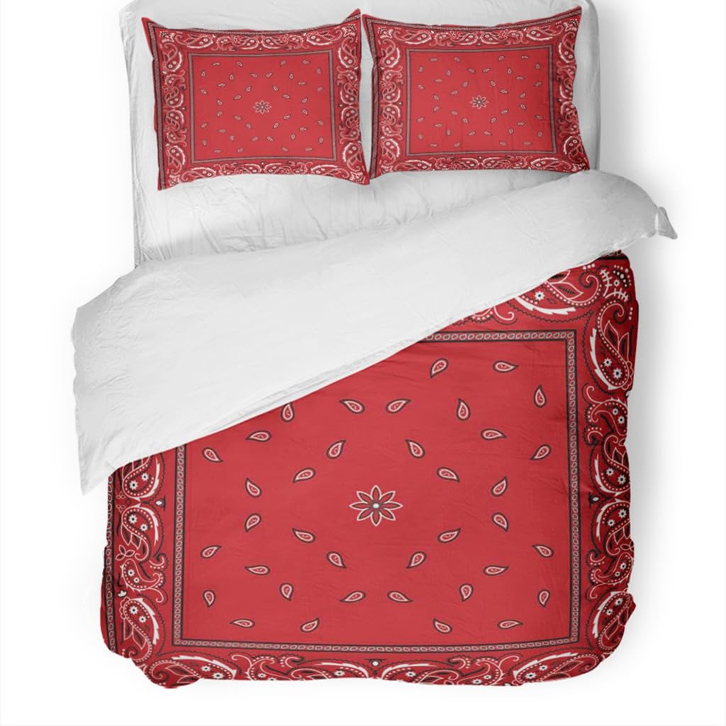 Abstract Paisley Duvet Cover Set Twin Include 1 Duvet Cover 2 Pillowcases Red Bandana Elegant Ethnic Tribal Comforter Cover Microfiber Soft Bedding Sets