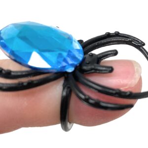 100 Bulk Halloween Spider Rings With Gems Assortment - Black Rings with Assorted Gems for Creepy Crawly Party Favors, Treats, and Cupcake Toppers