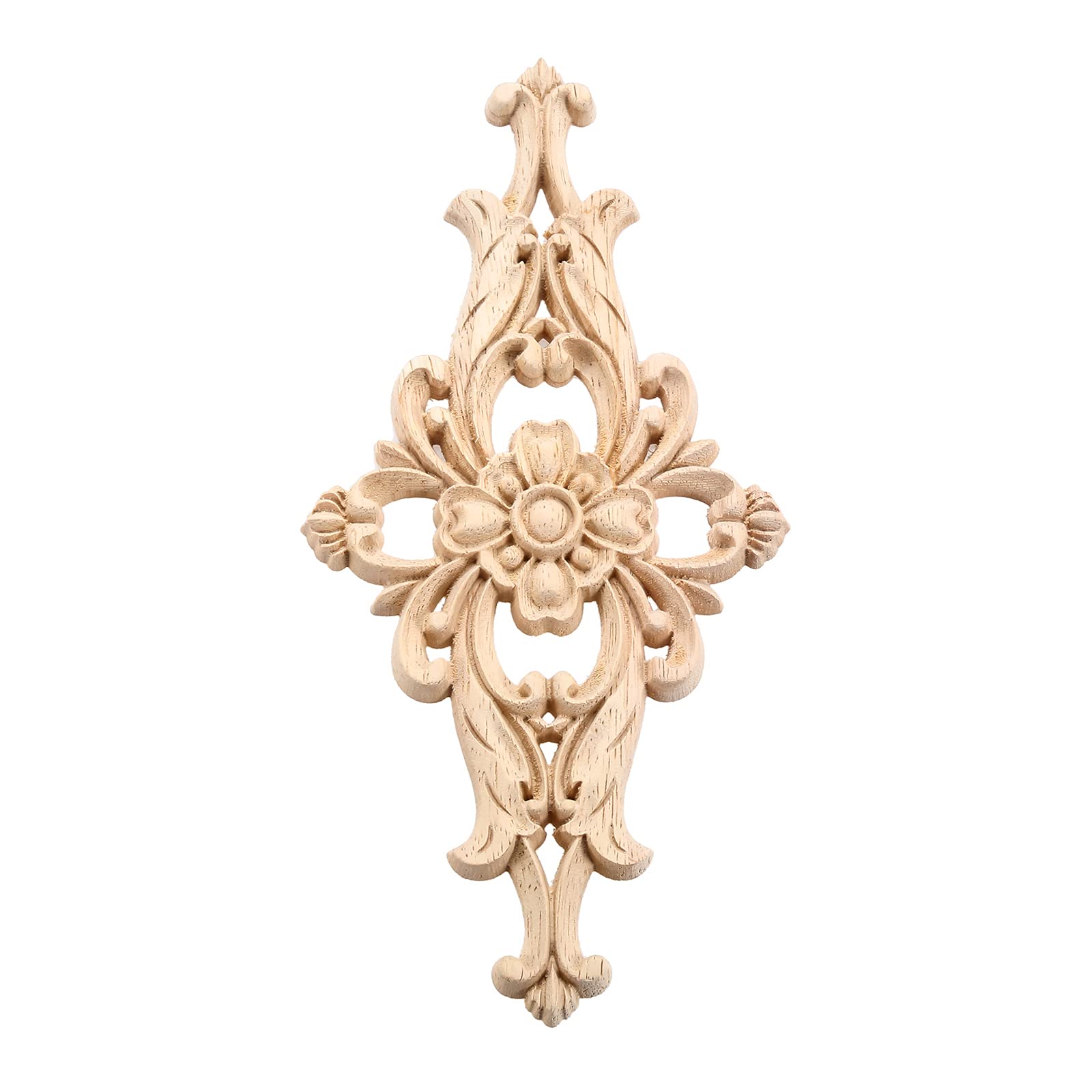 MUXSAM Wood Carved Appliques Furniture Decorative Onlays, 1Pc Unpainted DIY Center Carving Decal for Door Wall Ceiling Cabinet Dresser Mirror Bed Mantel Bench Decoration, 20x10cm/7.8"x3.94"