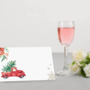 Table Place Card, Christmas Themed Tent Style Cards, Pack of 25 Half-Fold Reception Place Card, Perfect for Christmas Party, Birthday, Wedding, Bridal Shower, Baby Shower, Banquet(C12)