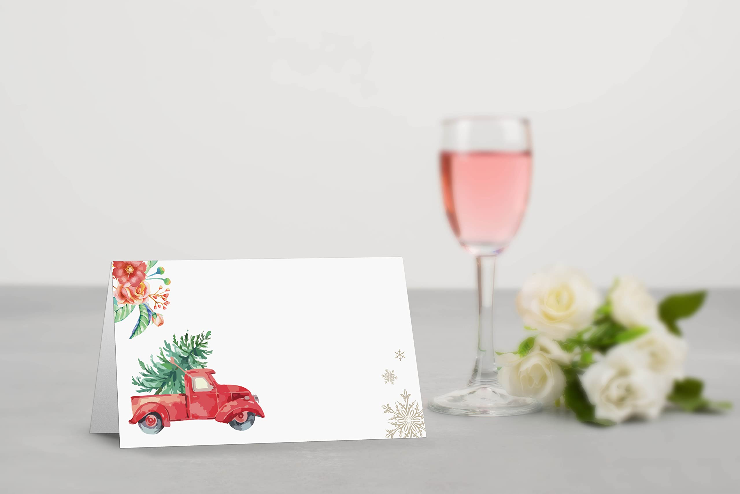 Table Place Card, Christmas Themed Tent Style Cards, Pack of 25 Half-Fold Reception Place Card, Perfect for Christmas Party, Birthday, Wedding, Bridal Shower, Baby Shower, Banquet(C12)