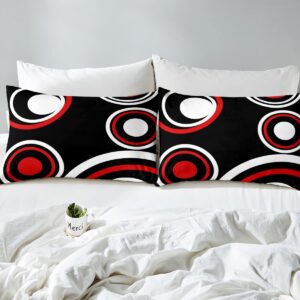 Abstract Square Circle Duvet Cover Set King Size,Geometric Art Pattern Comforter Cover with 2 Pillowcases,3 Piece,Modern Black Red White Bedding Set for Adult Young Bedroom Xmas Gift