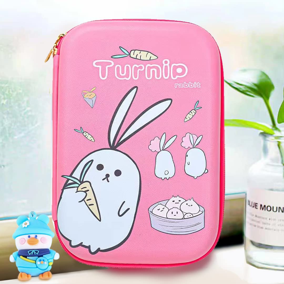 Bunny Pencil Case Holder for Boys Girls Kids, Cute EVA Pen Marker Pouch Stationery Box Anti-Shock Large Storage Capacity Multi-Compartment for School KG APHA Pink…