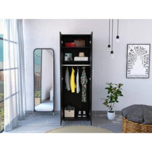 Tuhome Aurora Armoire, Two Interior Shelves, Rod, Double Door -Black