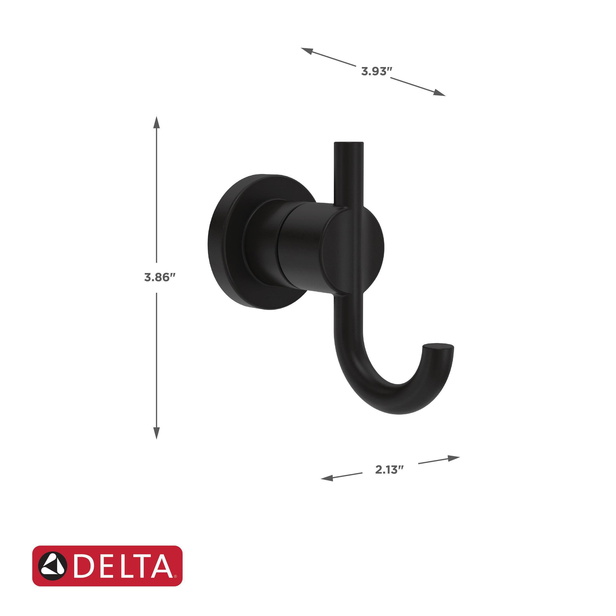 Delta Nicoli (1-Pack) Towel Hooks Matte Black Double Bathroom Hooks Wall Mounted for Robes & Towels Hand Towel Hook Holder Kitchen, Bathroom Accessories NIC35-MB