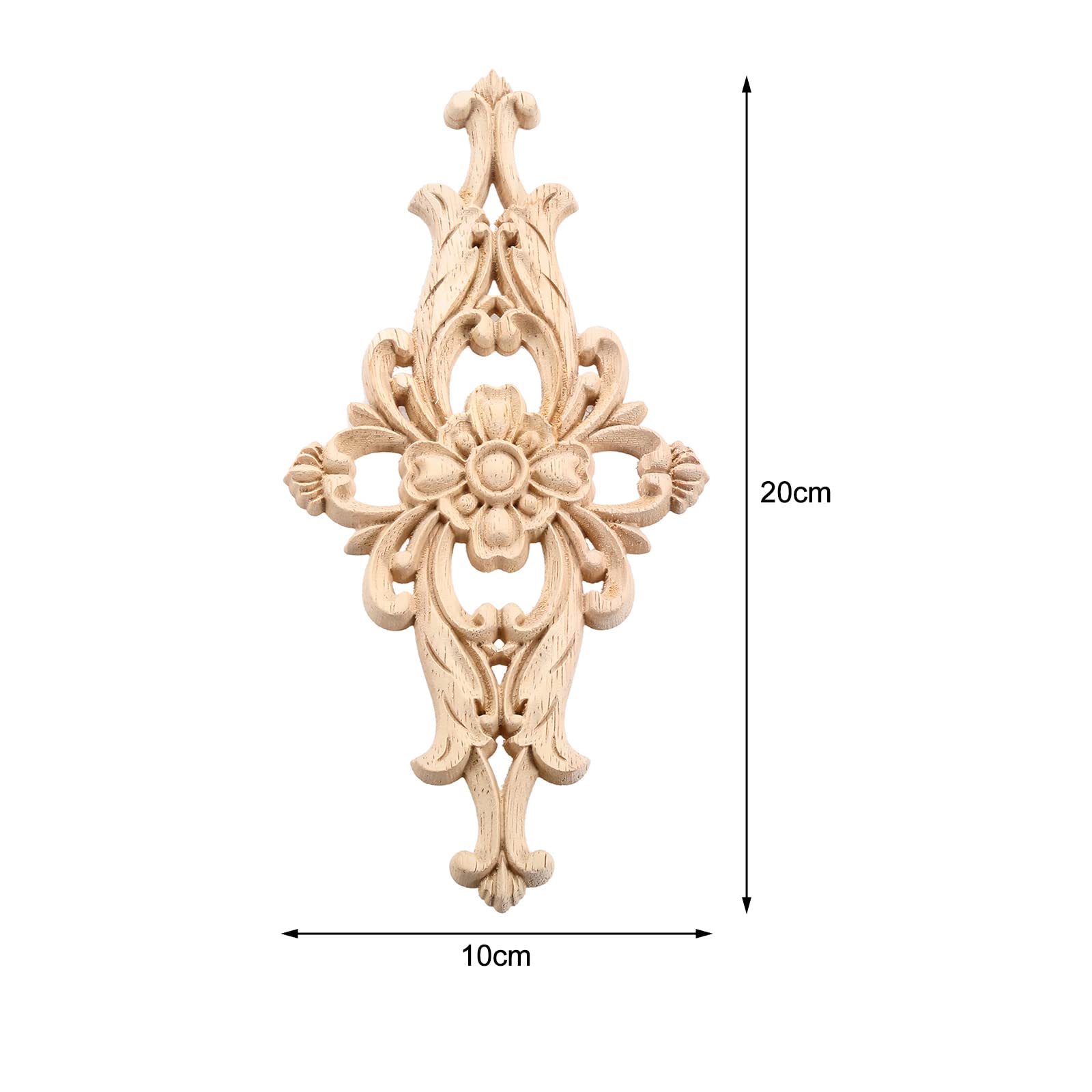 MUXSAM Wood Carved Appliques Furniture Decorative Onlays, 1Pc Unpainted DIY Center Carving Decal for Door Wall Ceiling Cabinet Dresser Mirror Bed Mantel Bench Decoration, 20x10cm/7.8"x3.94"