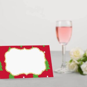 Table Place Card, Christmas Themed Tent Style Cards, Pack of 25 Half-Fold Reception Place Card, Perfect for Christmas Party, Wedding, Bridal & Baby Shower, Birthday, Banquet and Special Events B04