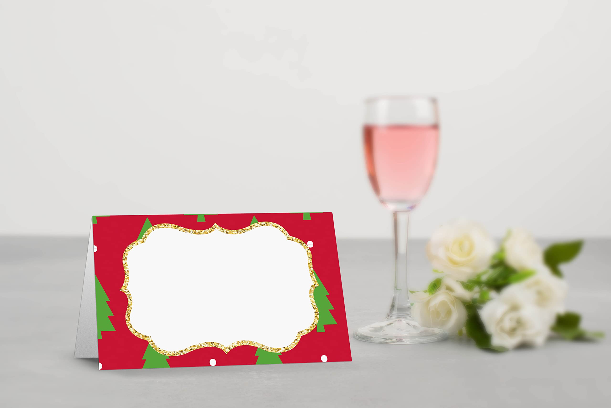 Table Place Card, Christmas Themed Tent Style Cards, Pack of 25 Half-Fold Reception Place Card, Perfect for Christmas Party, Wedding, Bridal & Baby Shower, Birthday, Banquet and Special Events B04