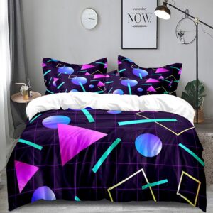 Geometric Duvet Cover Set Queen Include 1 Duvet Cover 2 Pillowcases Vaporwave 80'S Style Retro 1980S Neon Party Geometric Graphic Comforter Cover Microfiber Soft Bedding Sets