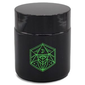 Small Tinted Glass Storage Jar and Lid with Painted Artwork - UV Light Protection for Herbs & Spices Seasoning and Kitchen Organization & Storage - Black and Ancient Symbol Design | Pack of 1 - 100 ml