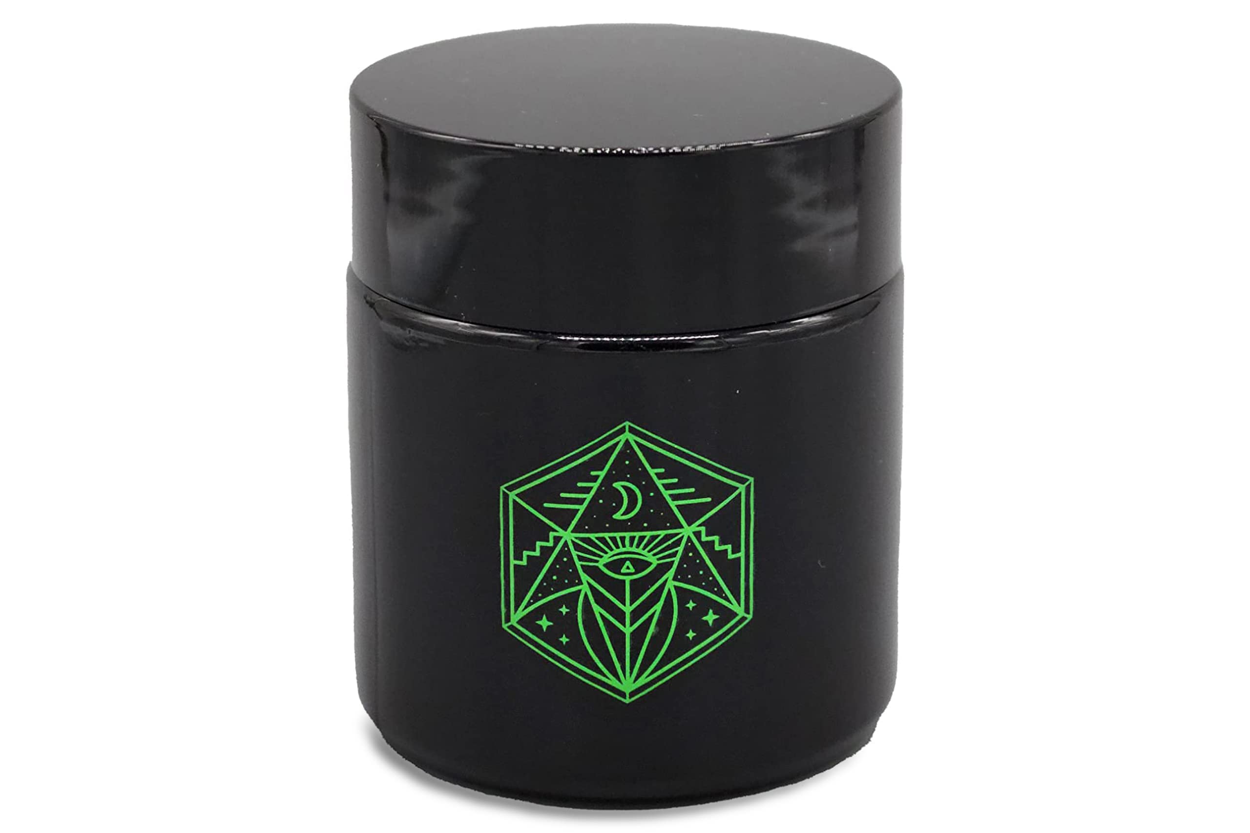 Small Tinted Glass Storage Jar and Lid with Painted Artwork - UV Light Protection for Herbs & Spices Seasoning and Kitchen Organization & Storage - Black and Ancient Symbol Design | Pack of 1 - 100 ml