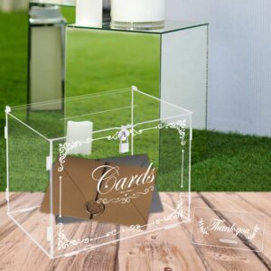 Ywlake Acrylic Wedding Card Box Money Post Gift Box Holder, Clear Card Box Large Letter Envelope Boxes with Lock and Slot for Reception Anniversary Birthday Party Baby Shower