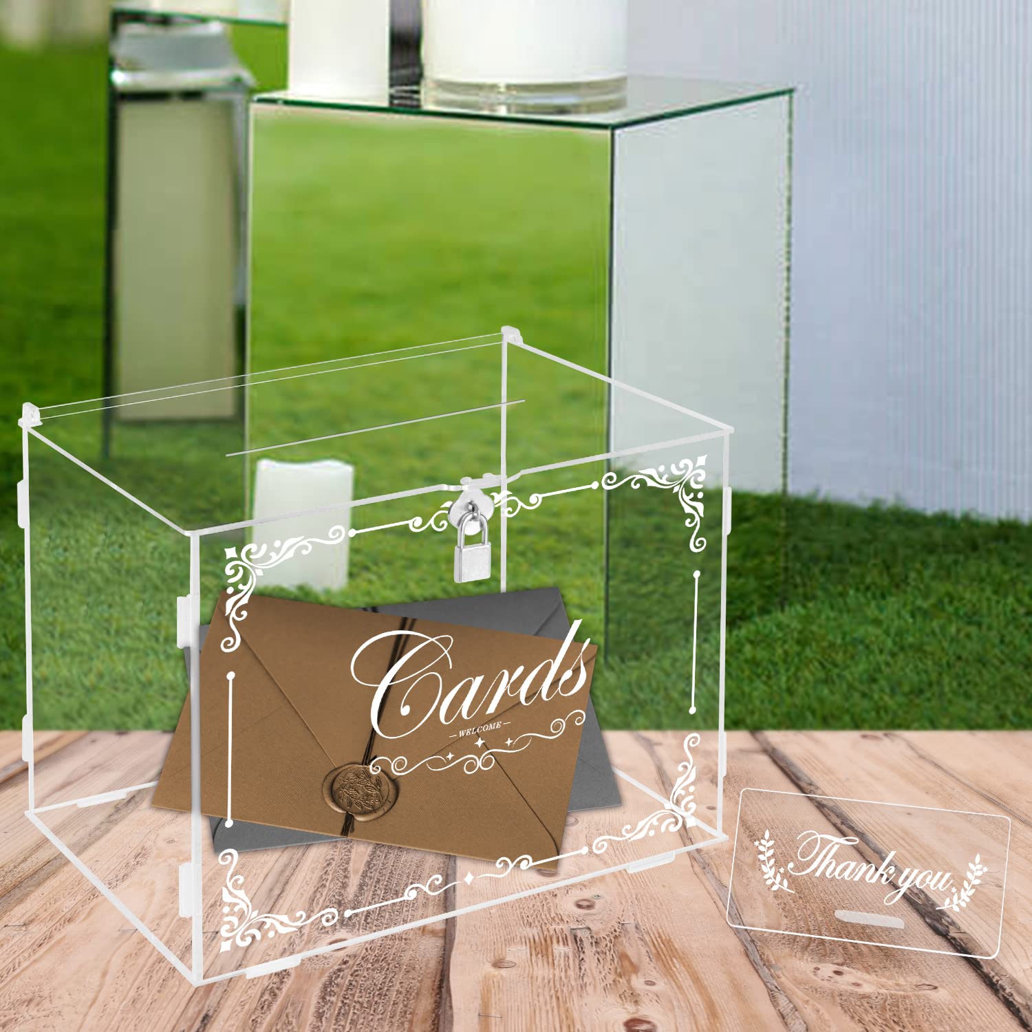 Ywlake Acrylic Wedding Card Box Money Post Gift Box Holder, Clear Card Box Large Letter Envelope Boxes with Lock and Slot for Reception Anniversary Birthday Party Baby Shower