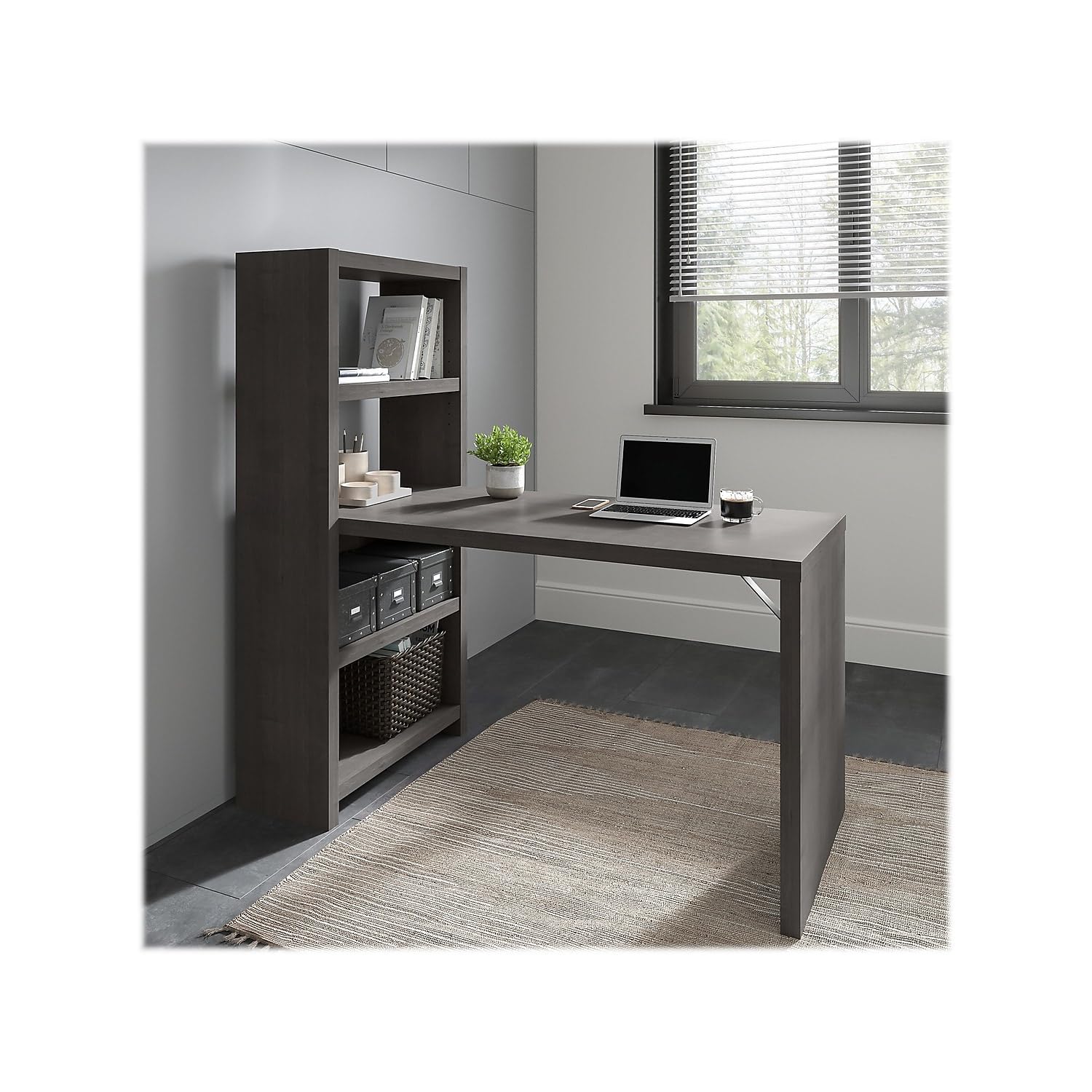 Bush Business Furniture Echo 56W Bookcase Desk in Charcoal Maple