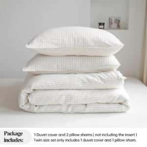 Simple&Opulence 100% Pure Linen Duvet Cover Set, 3Pcs Striped Washed Natural Flax Bedding Set with Button Closure, Soft Breathable Durable Farmhouse,1Duvet Cover and 2Pillowshams (Queen, Brown Stripe)