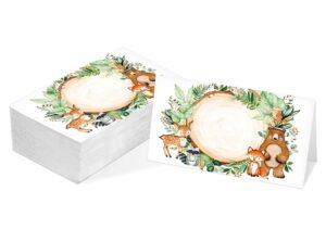 table place card, woodland animals themed tent style cards, pack of 25 half-fold reception place card, botanical forest food labels, perfect for greenery baby shower, birthday party(c01)