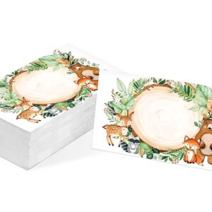 Table Place Card, Woodland Animals Themed Tent Style Cards, Pack of 25 Half-Fold Reception Place Card, Botanical Forest Food Labels, Perfect for Greenery Baby Shower, Birthday Party(C01)