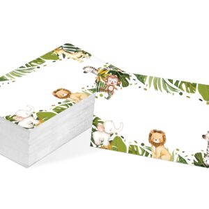 Table Place Card, Jungle Safari Animals Themed Tent Style Cards, Pack of 25 Half-Fold Reception Place Card, Wild Animal Food Labels, Perfect for Baby Shower, Birthday Party C04