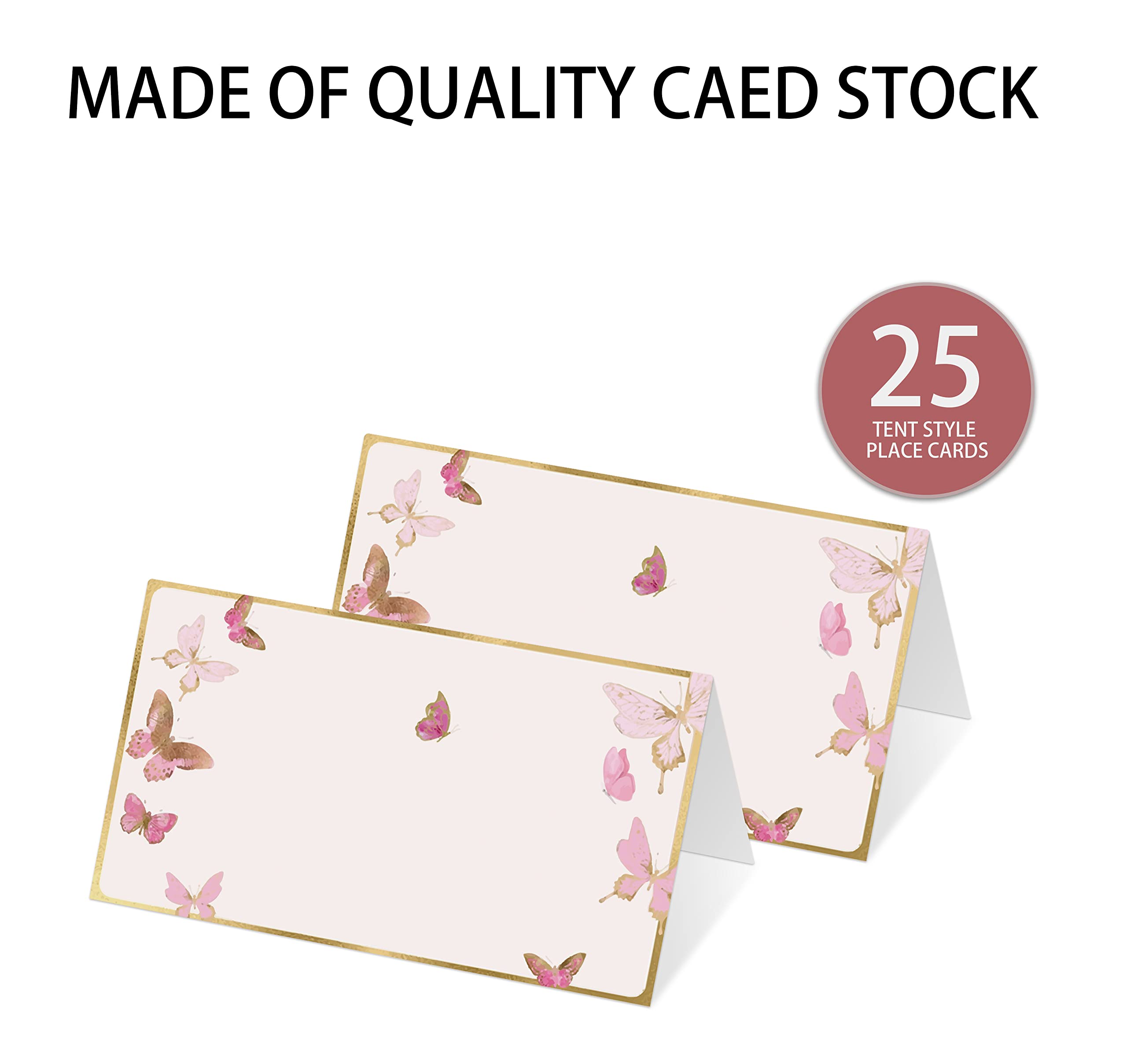 Place Cards for Pink Butterfly Party, Editable Name Place Cards, Seating Place Cards for Tables, Tent Style Cards for Wedding, Bride & Baby Shower, Easy Folding, Pack of 25 Escort Cards(B06)